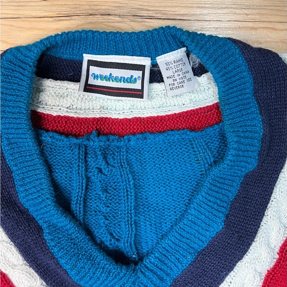 Vintage Weekends Cable Knit Preppy Collegiate Style V-neck Sweater - Picture 5 of 10